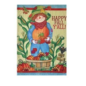 SCARECROW HAPPY FALL Y'ALL! 28" X 40" PORCH FLAG 10-2964-94 RAIN OR SHINE FALL